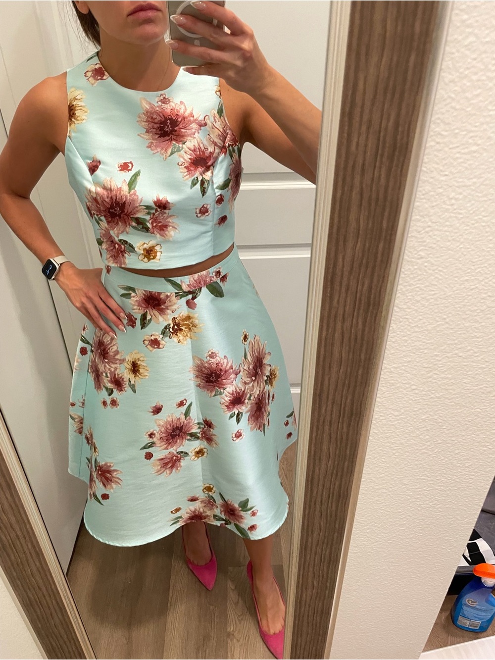 Light Blue Floral 2-Piece Top & Circle Skirt
